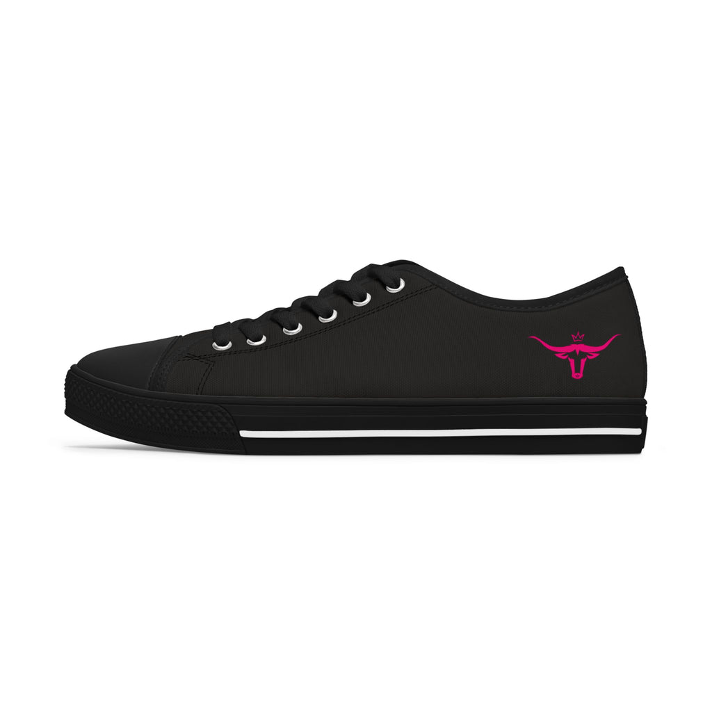 Women's Low Top Sneakers — Black Canvas with Pink Longhorn Accent