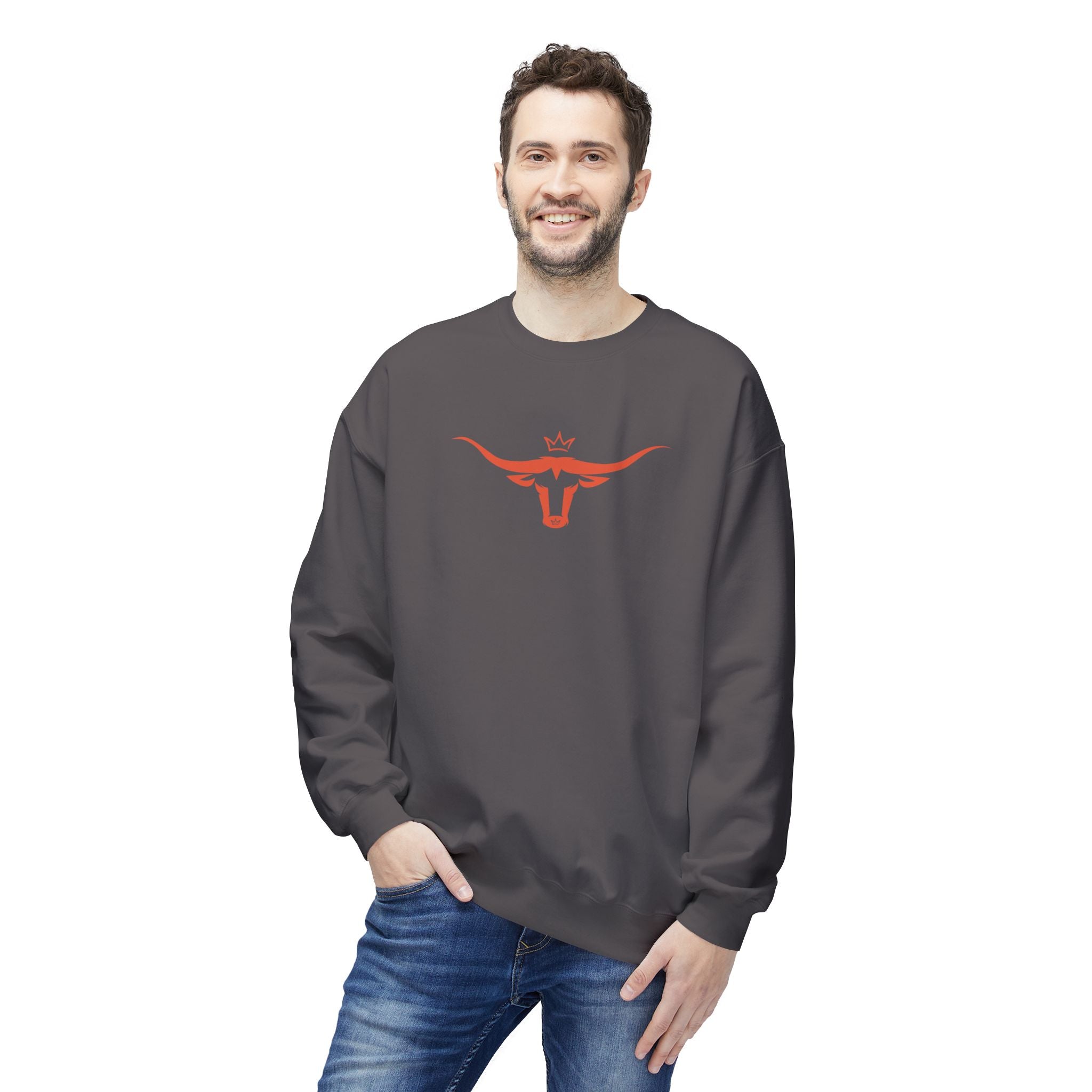 Longhorn Crest Crewneck Sweatshirt — Minimal Western Bull Logo