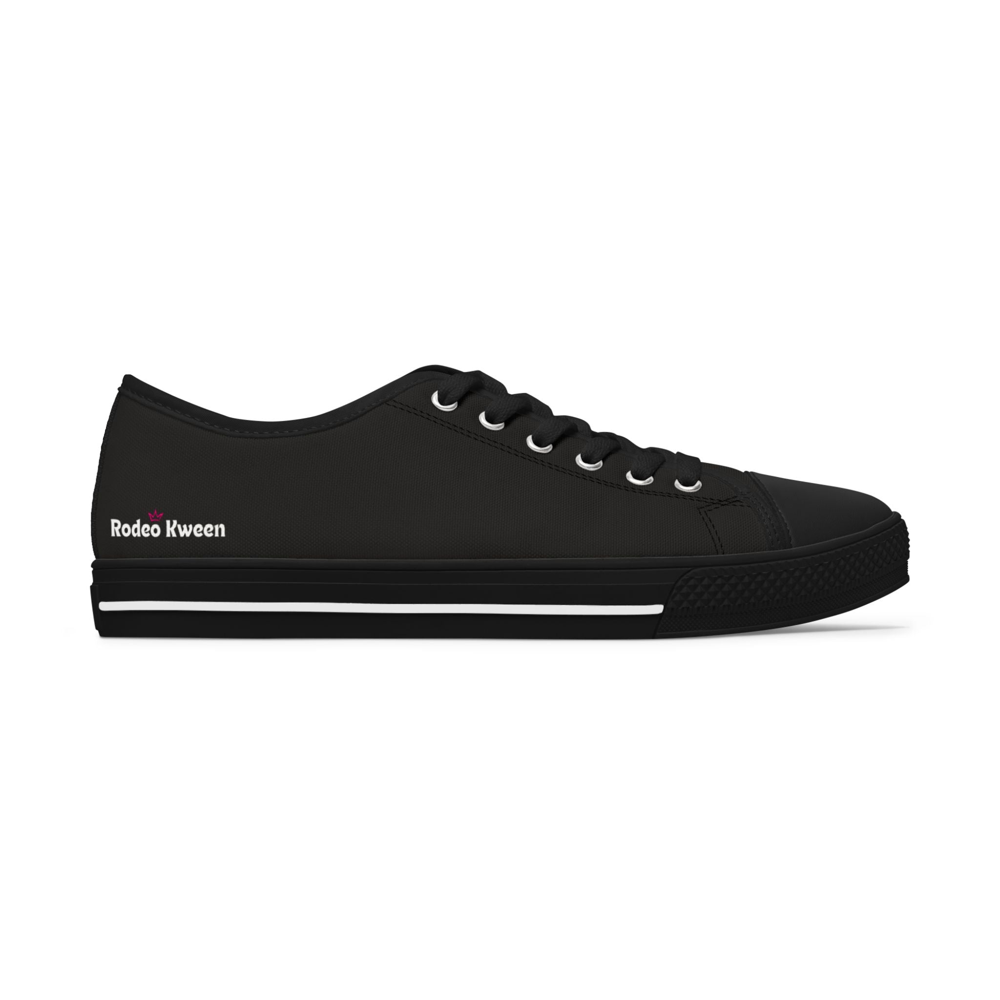 Women's Low Top Sneakers — Black Canvas with Pink Longhorn Accent
