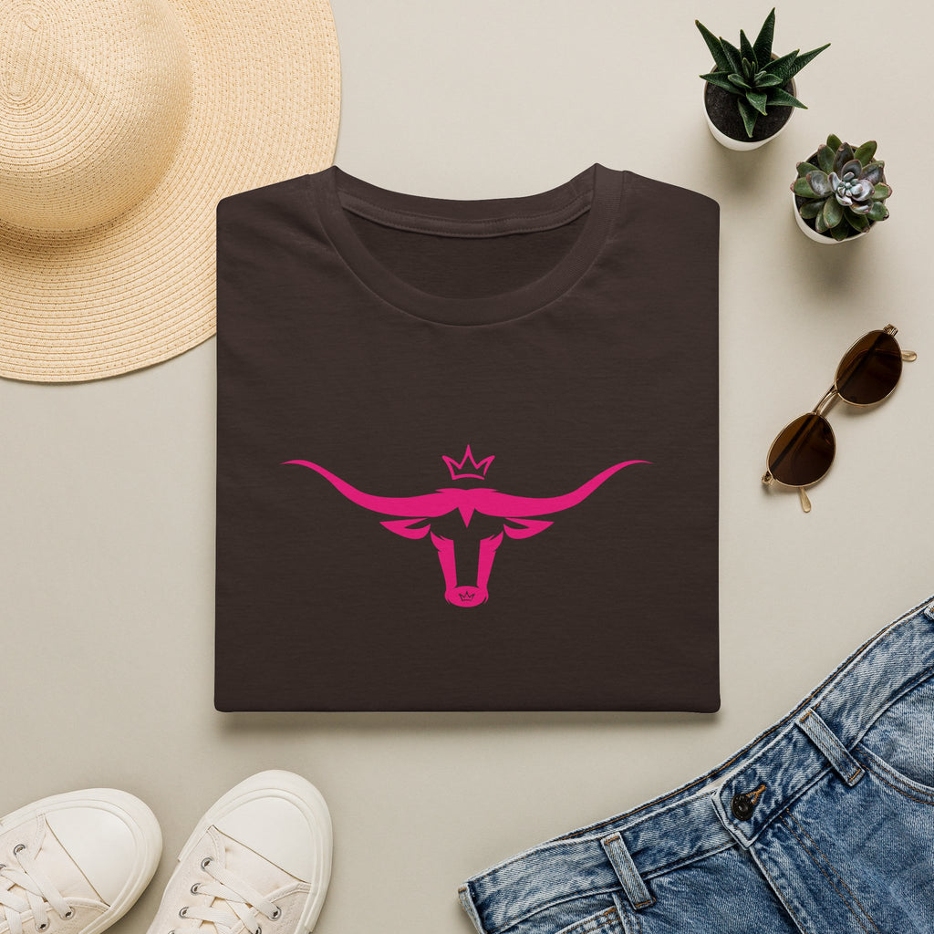 Longhorn Crown Graphic Tee — Pink Bull Logo Women's Casual T‑Shirt