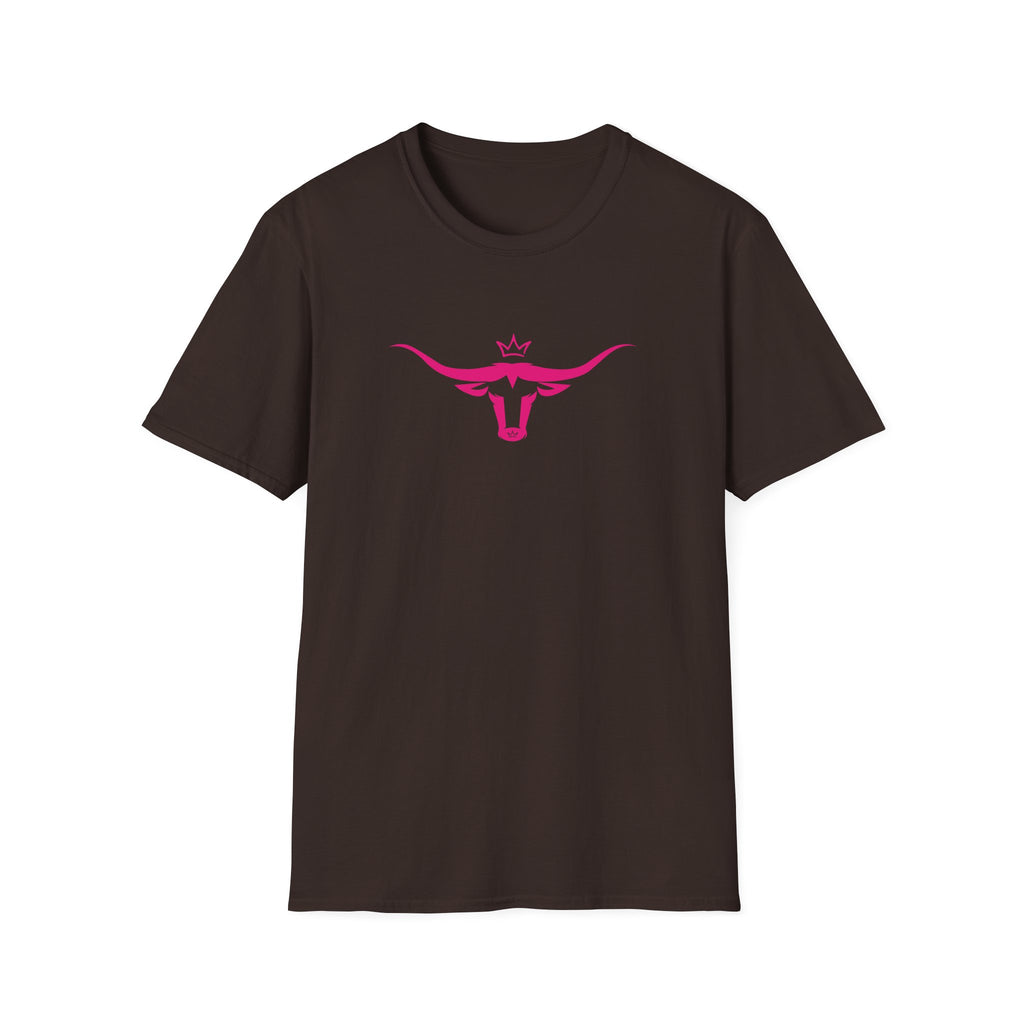 Longhorn Crown Graphic Tee — Pink Bull Logo Women's Casual T‑Shirt