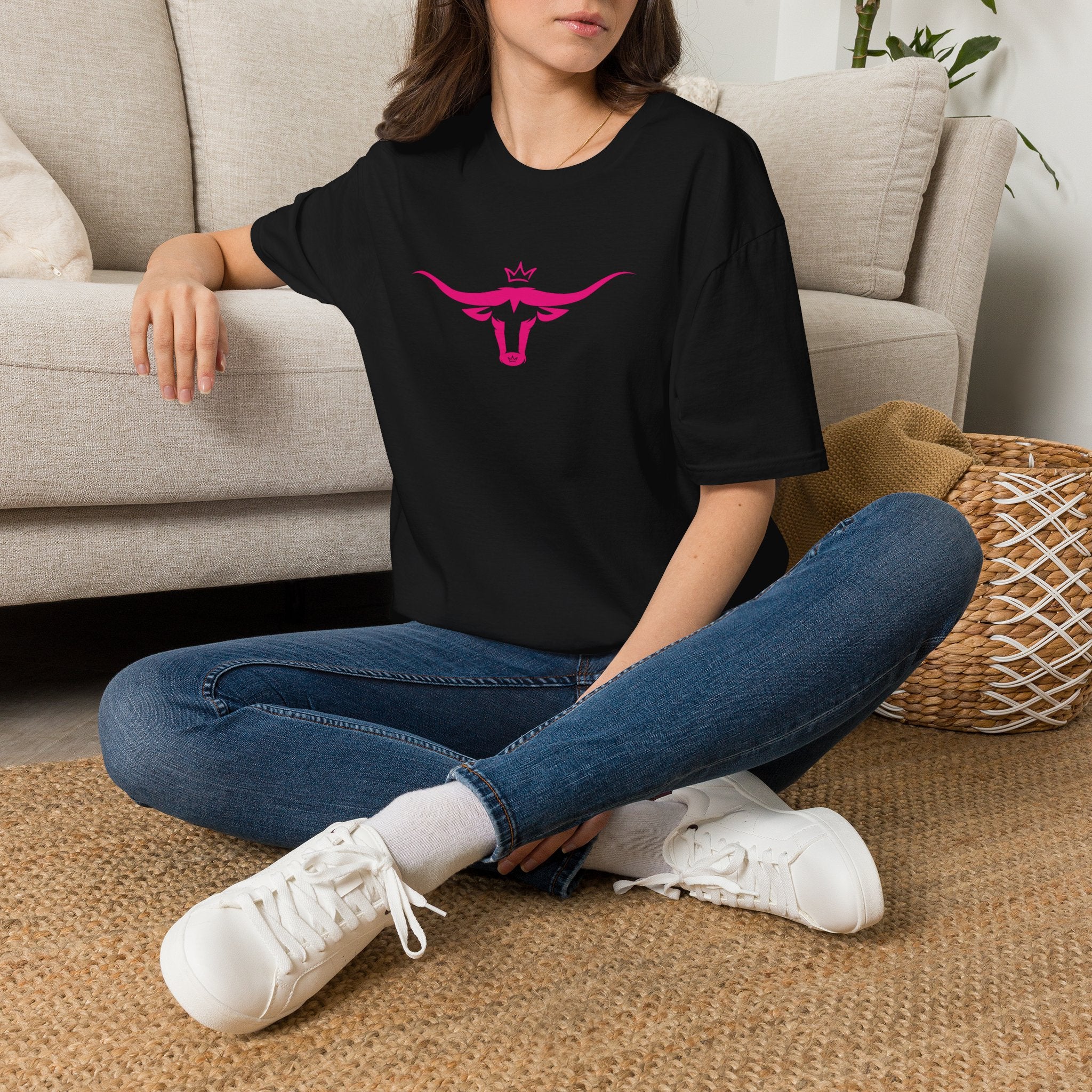 Longhorn Crown Graphic Tee — Pink Bull Logo Women's Casual T‑Shirt