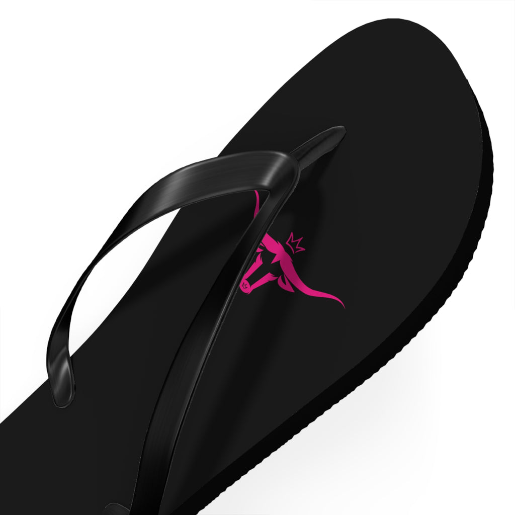 Rodeo Kween Flip Flops — Black Western Bull Logo Beach Sandals