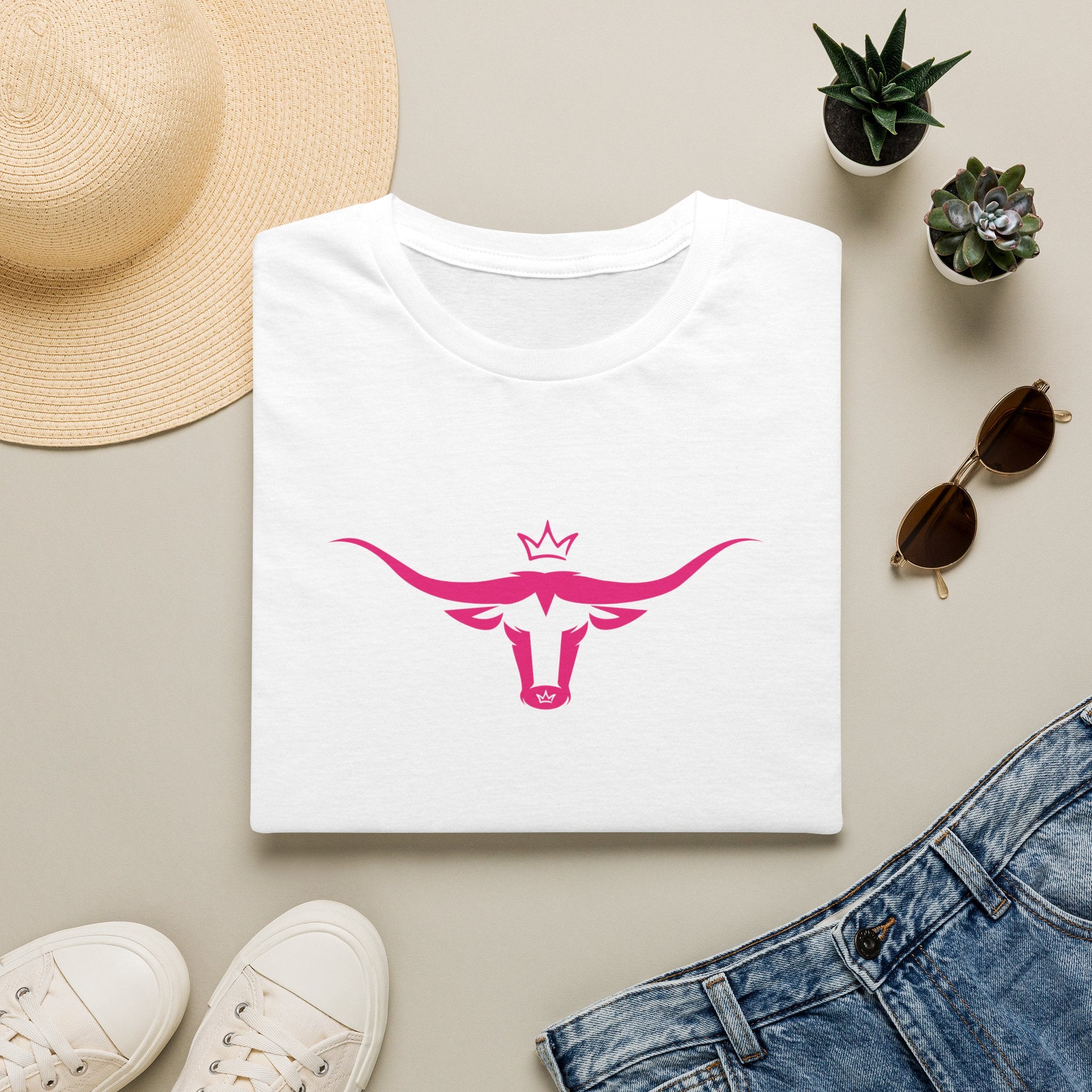 Longhorn Crown Graphic Tee — Pink Bull Logo Women's Casual T‑Shirt