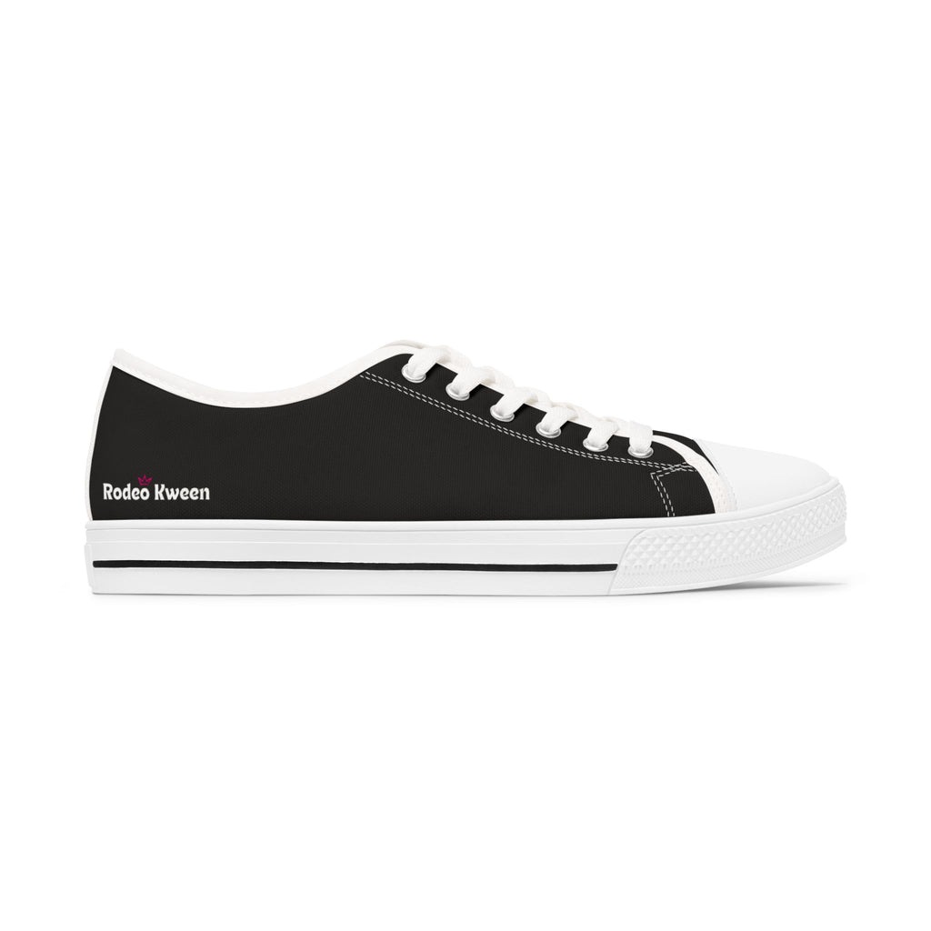 Women's Low Top Sneakers — Black Canvas with Pink Longhorn Accent