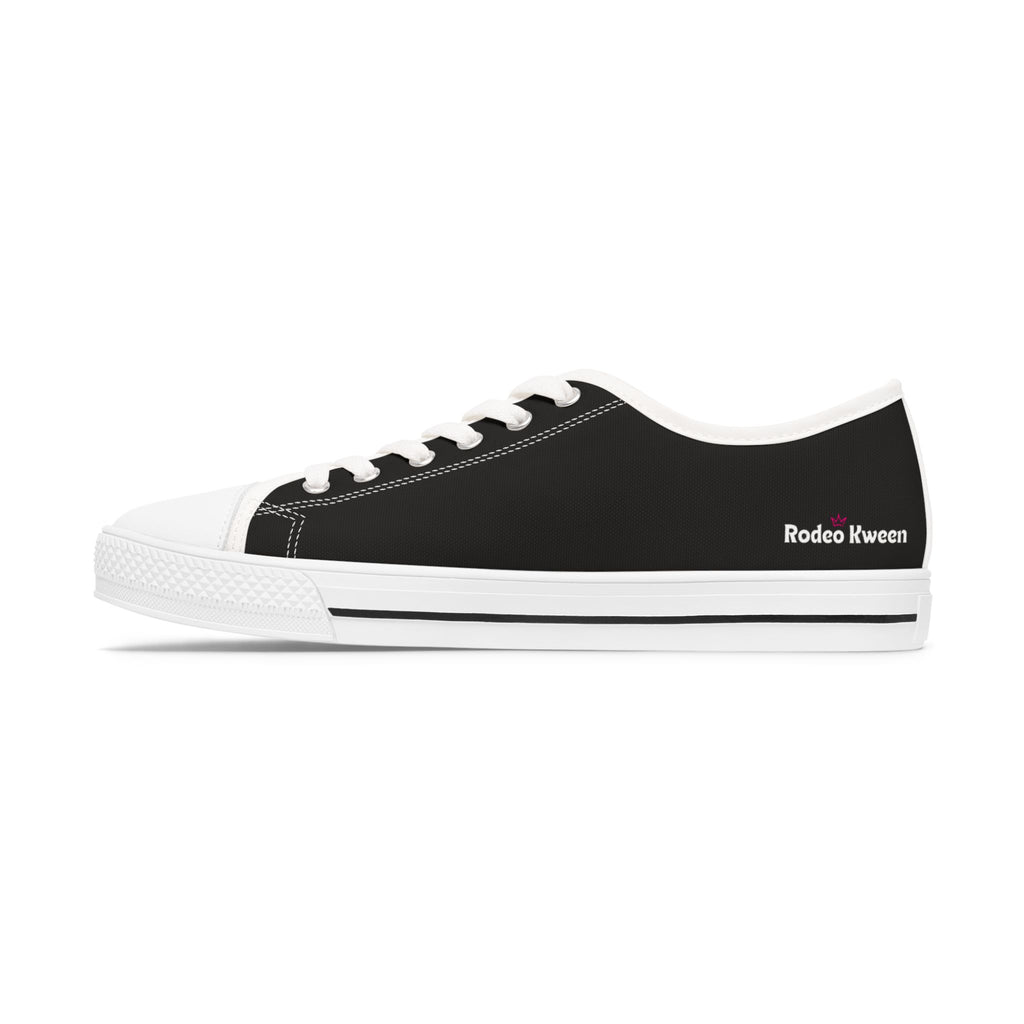 Women's Low Top Sneakers — Black Canvas with Pink Longhorn Accent