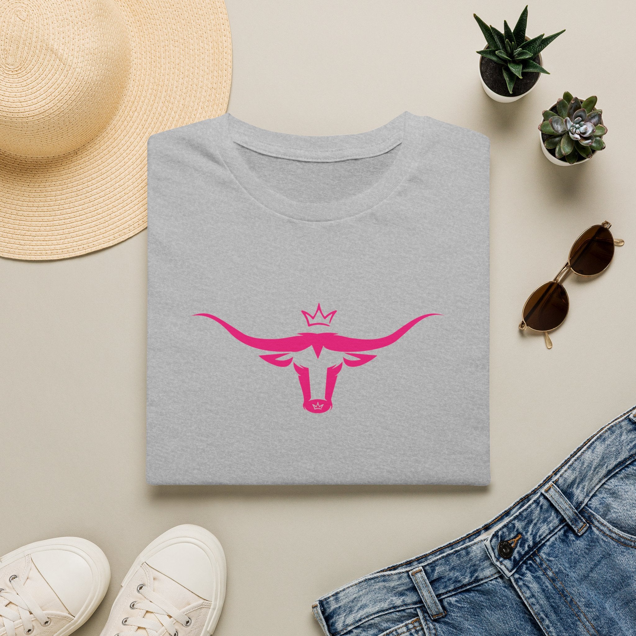 Longhorn Crown Graphic Tee — Pink Bull Logo Women's Casual T‑Shirt