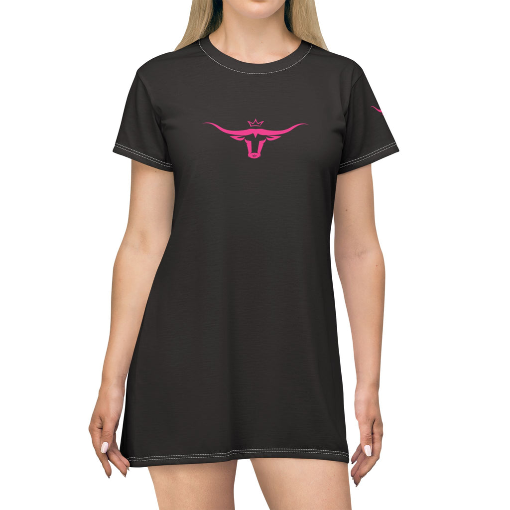 Rodeo Kween T-Shirt Dress — Rodeo Kween Graphic Tee Dress (Black, Pink Longhorn)