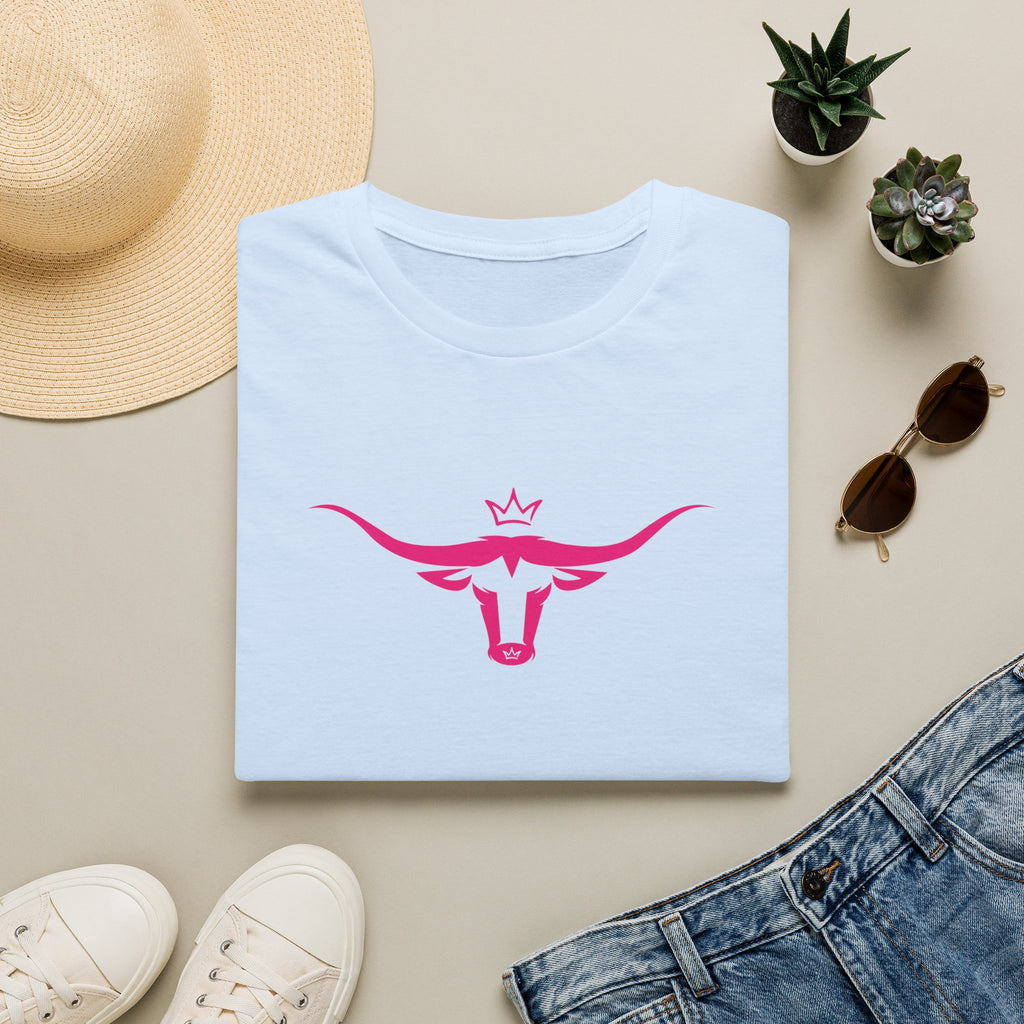Longhorn Crown Graphic Tee — Pink Bull Logo Women's Casual T‑Shirt