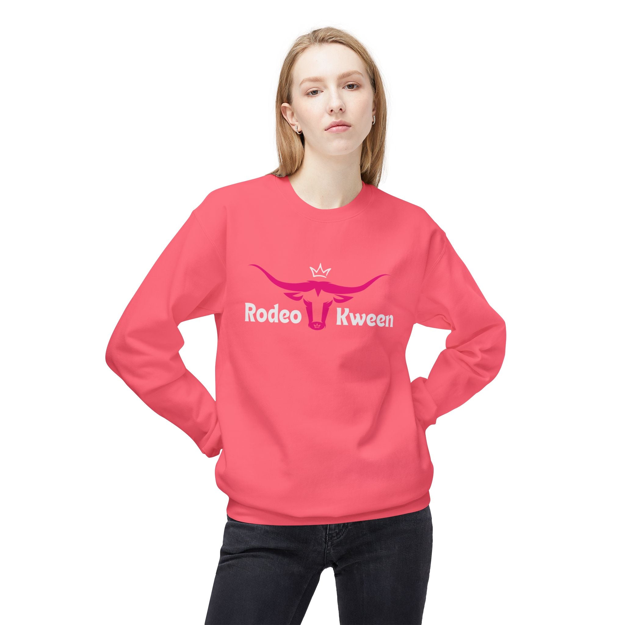 Rodeo Kween Crewneck Sweatshirt — Pink Longhorn Logo Western Cowgirl Pullover
