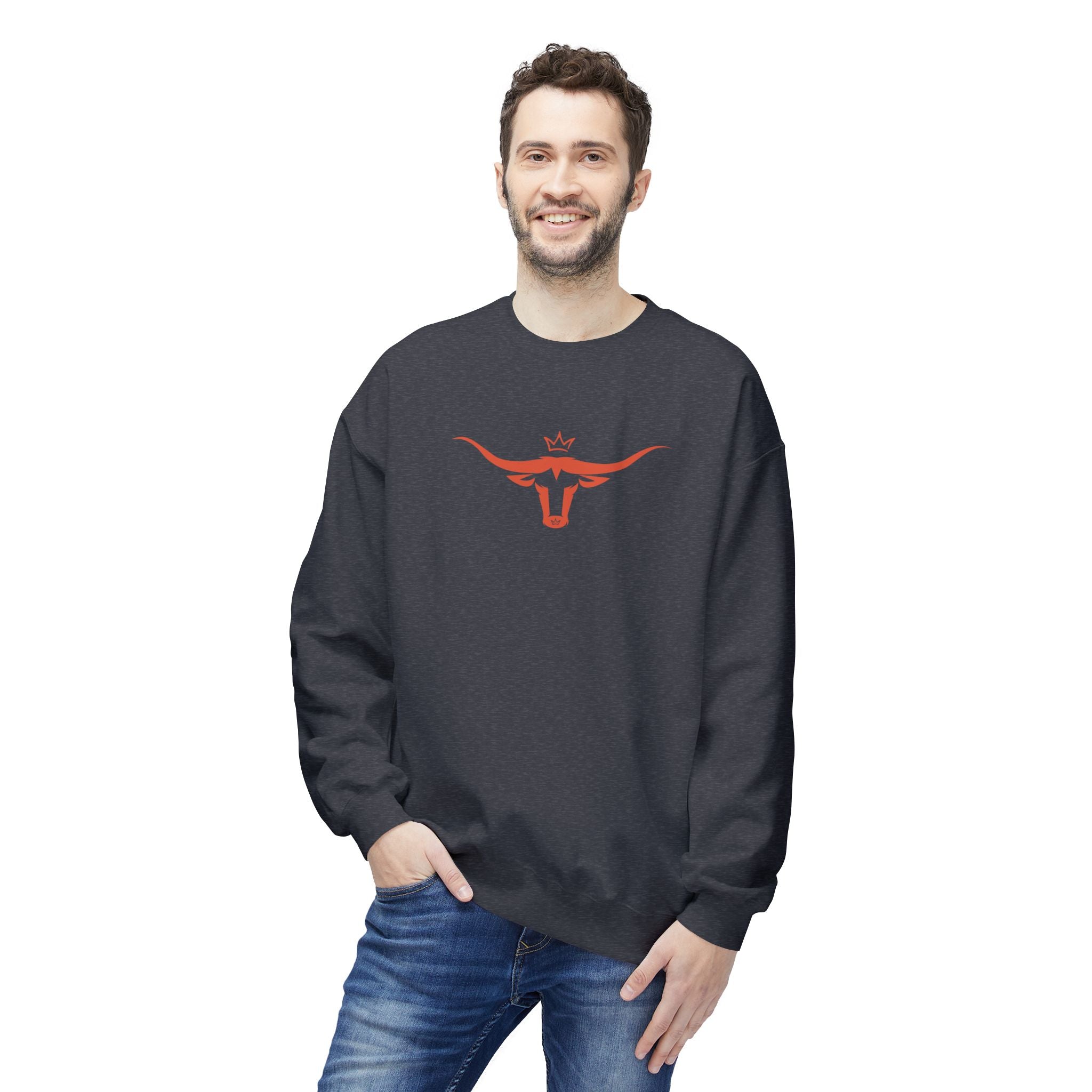 Longhorn Crest Crewneck Sweatshirt — Minimal Western Bull Logo
