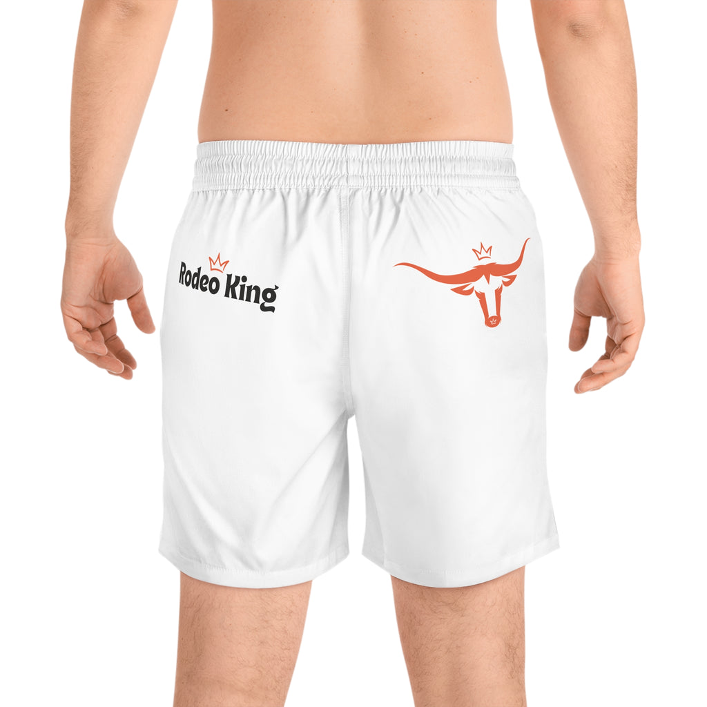 Rodeo King Swim Shorts — Men's Mid-Length Beach Trunks with Longhorn Logo