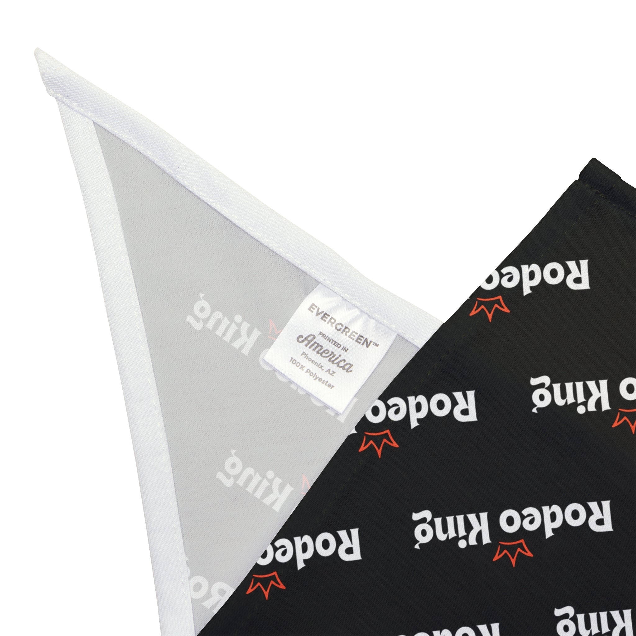 Rodeo King Pet Bandana — Black Repeat Logo Triangle Scarf for Dogs & Cats