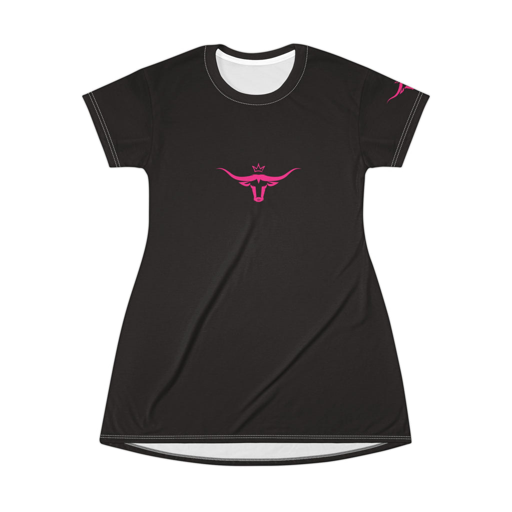 Rodeo Kween T-Shirt Dress — Rodeo Kween Graphic Tee Dress (Black, Pink Longhorn)