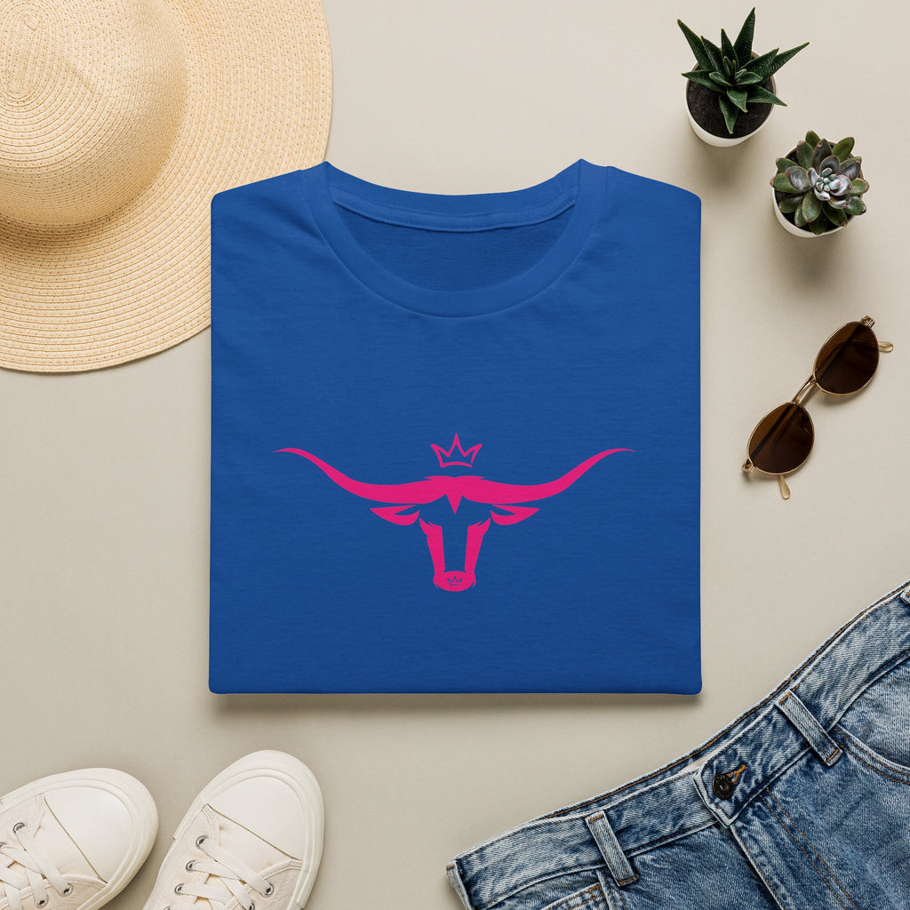 Longhorn Crown Graphic Tee — Pink Bull Logo Women's Casual T‑Shirt