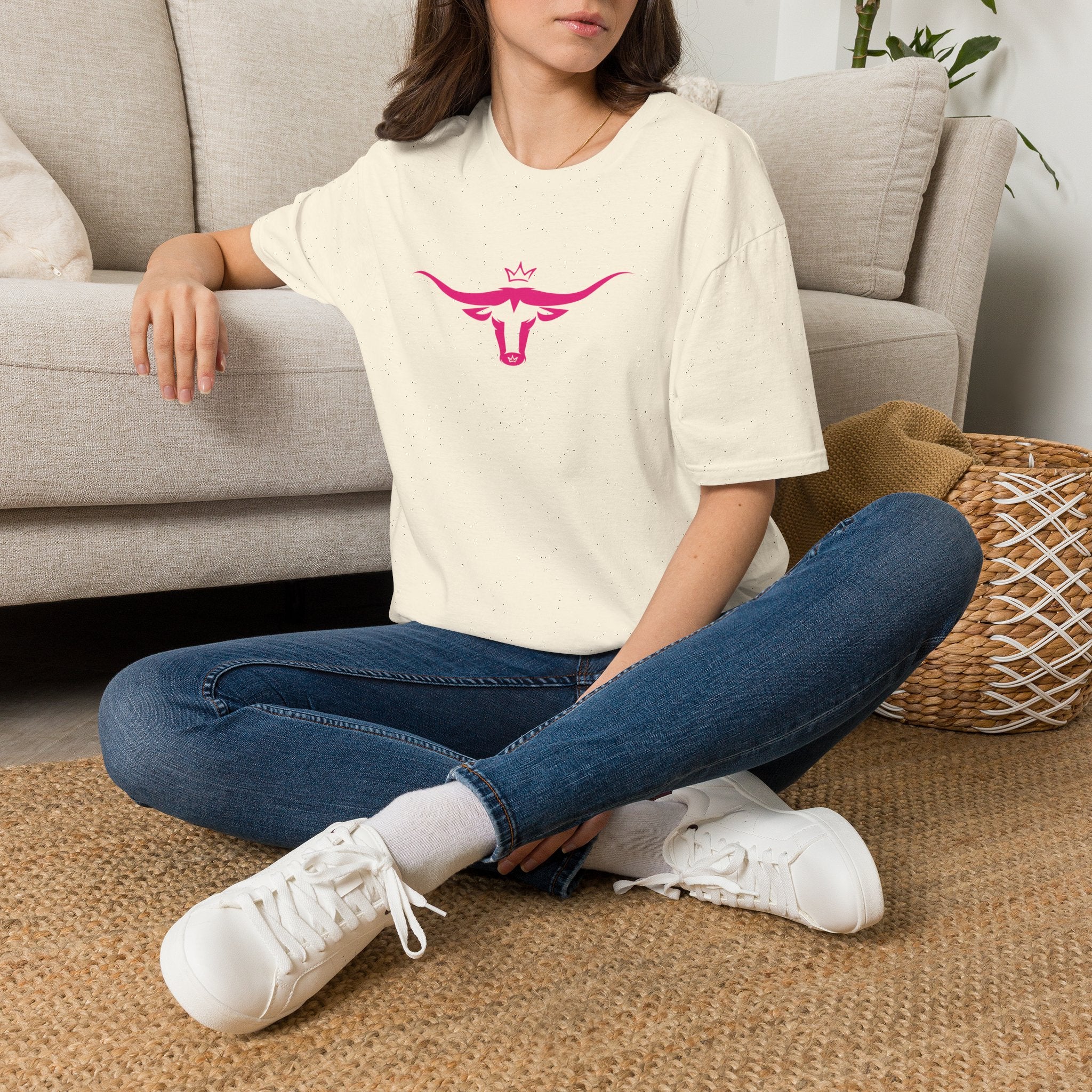 Longhorn Crown Graphic Tee — Pink Bull Logo Women's Casual T‑Shirt