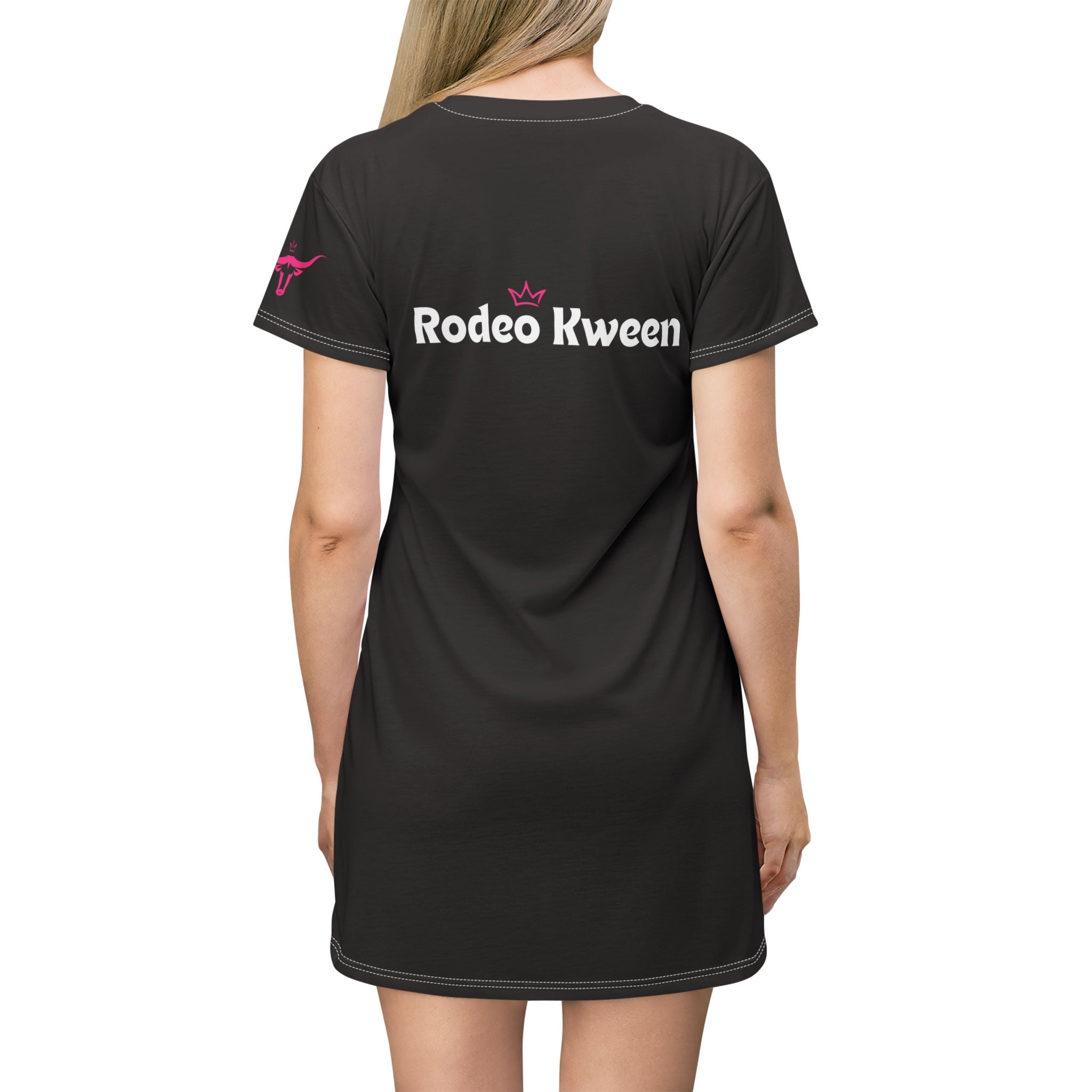 Rodeo Kween T-Shirt Dress — Rodeo Kween Graphic Tee Dress (Black, Pink Longhorn)