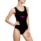 Rodeo Kween Women's Swimsuit - 'Rodeo Kween' Black One-Piece with Pink Longhorn Crown