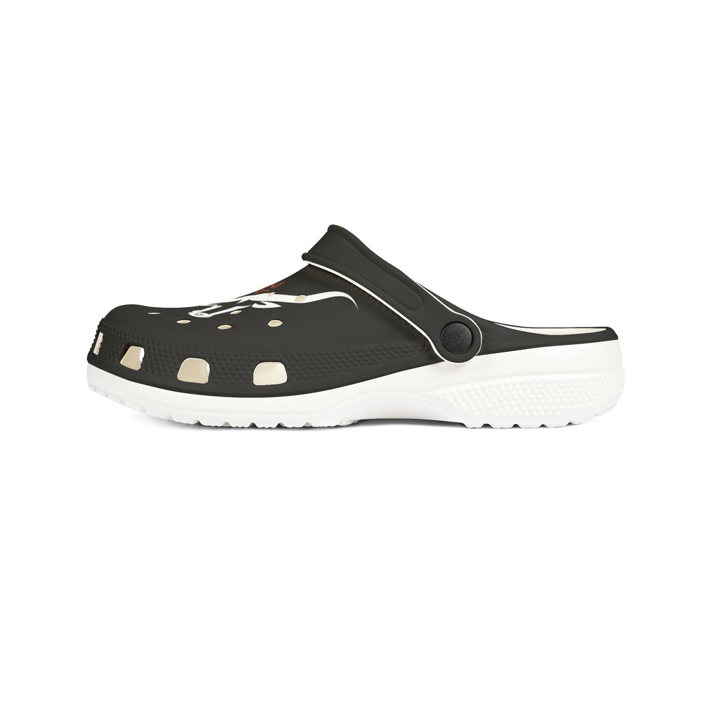 Black EVA Foam Clogs with Flying Seagull Graphic — Lightweight Slip-On Beach Shoes