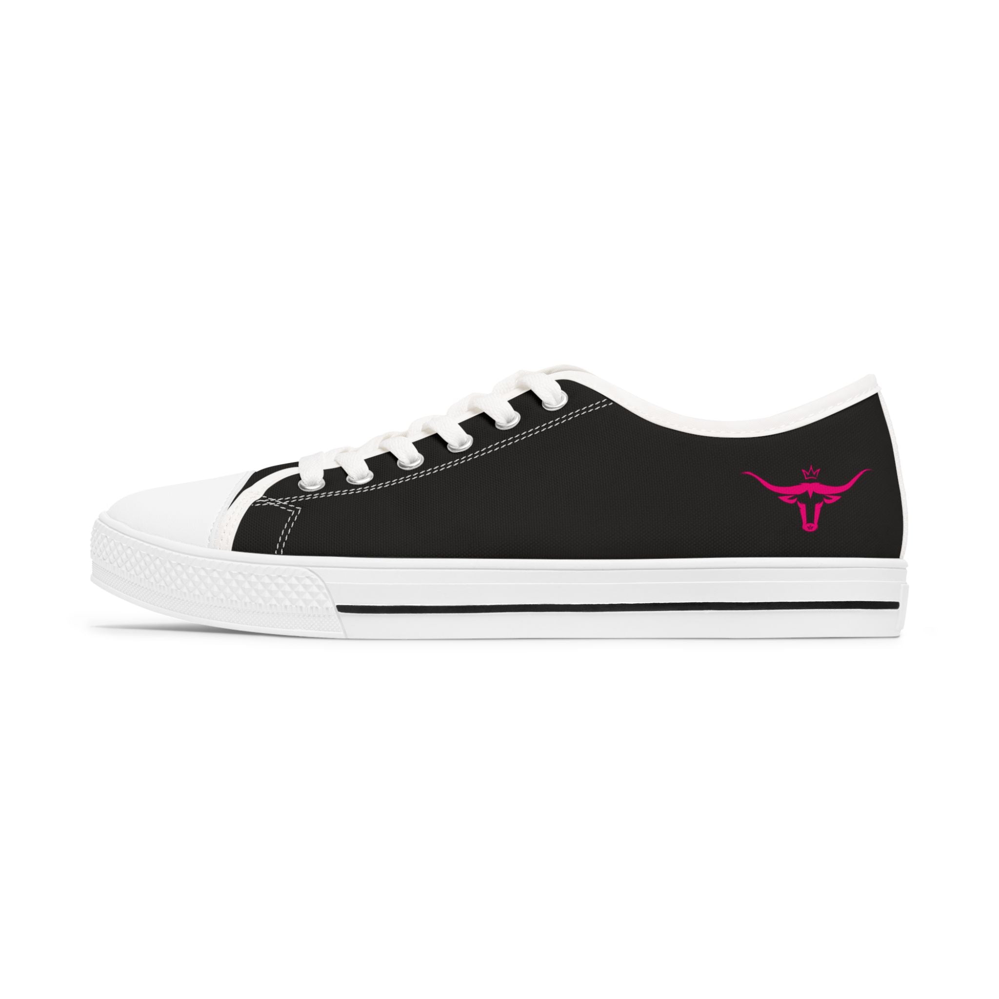 Women's Low Top Sneakers — Black Canvas with Pink Longhorn Accent