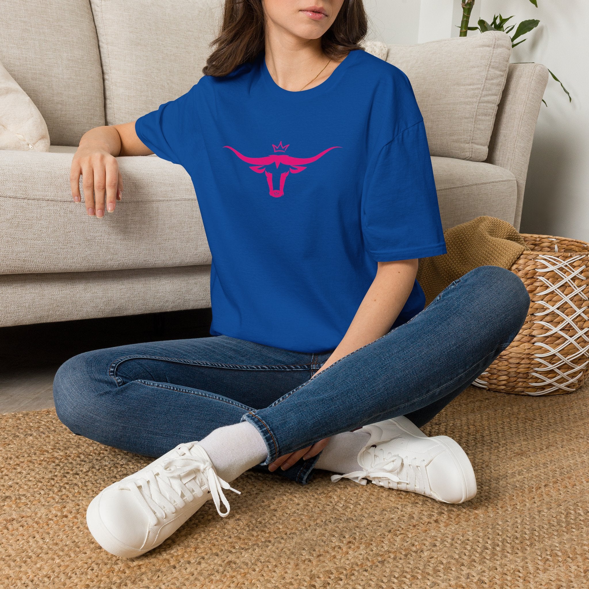 Longhorn Crown Graphic Tee — Pink Bull Logo Women's Casual T‑Shirt