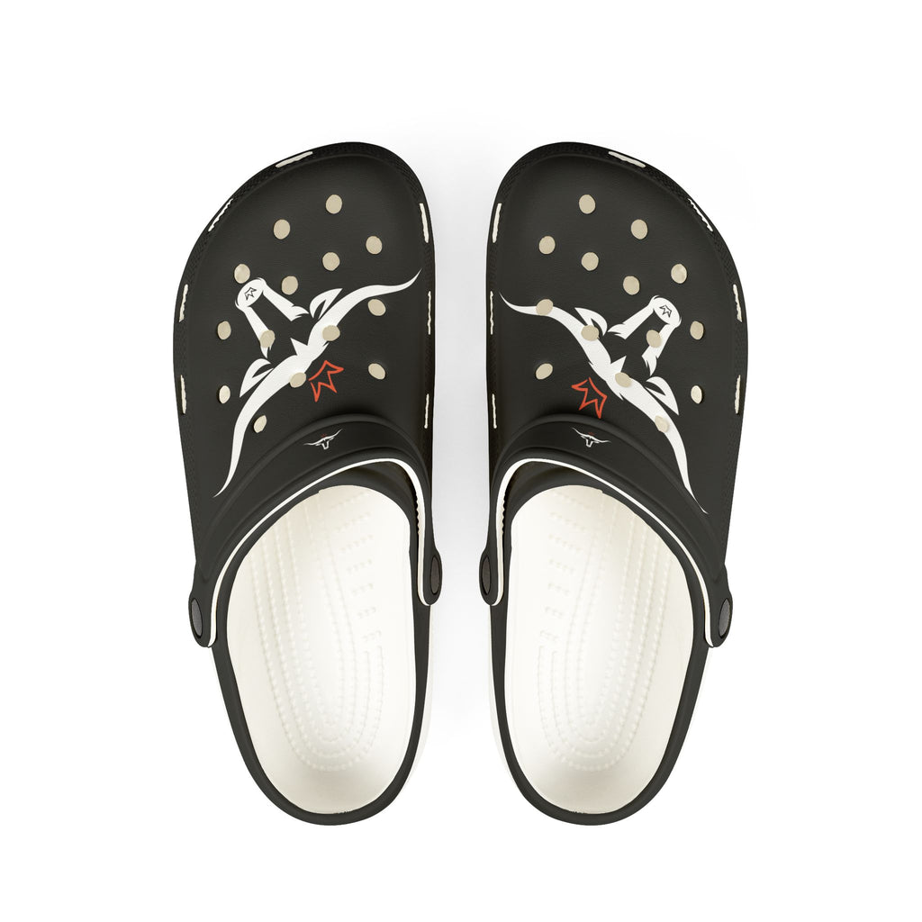 Black EVA Foam Clogs with Flying Seagull Graphic — Lightweight Slip-On Beach Shoes
