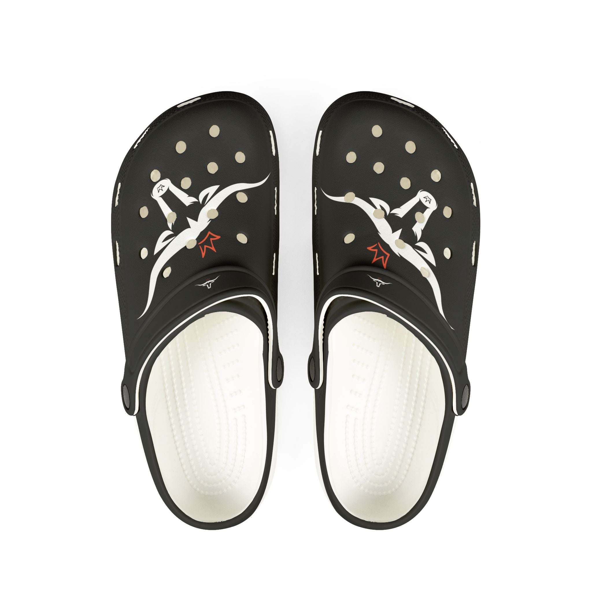 Black EVA Foam Clogs with Flying Seagull Graphic — Lightweight Slip-On Beach Shoes