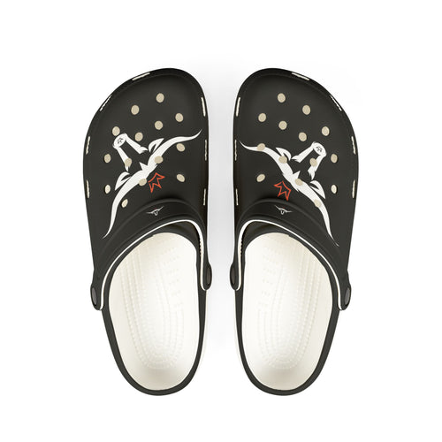 Black EVA Foam Clogs with Flying Seagull Graphic — Lightweight Slip-On Beach Shoes