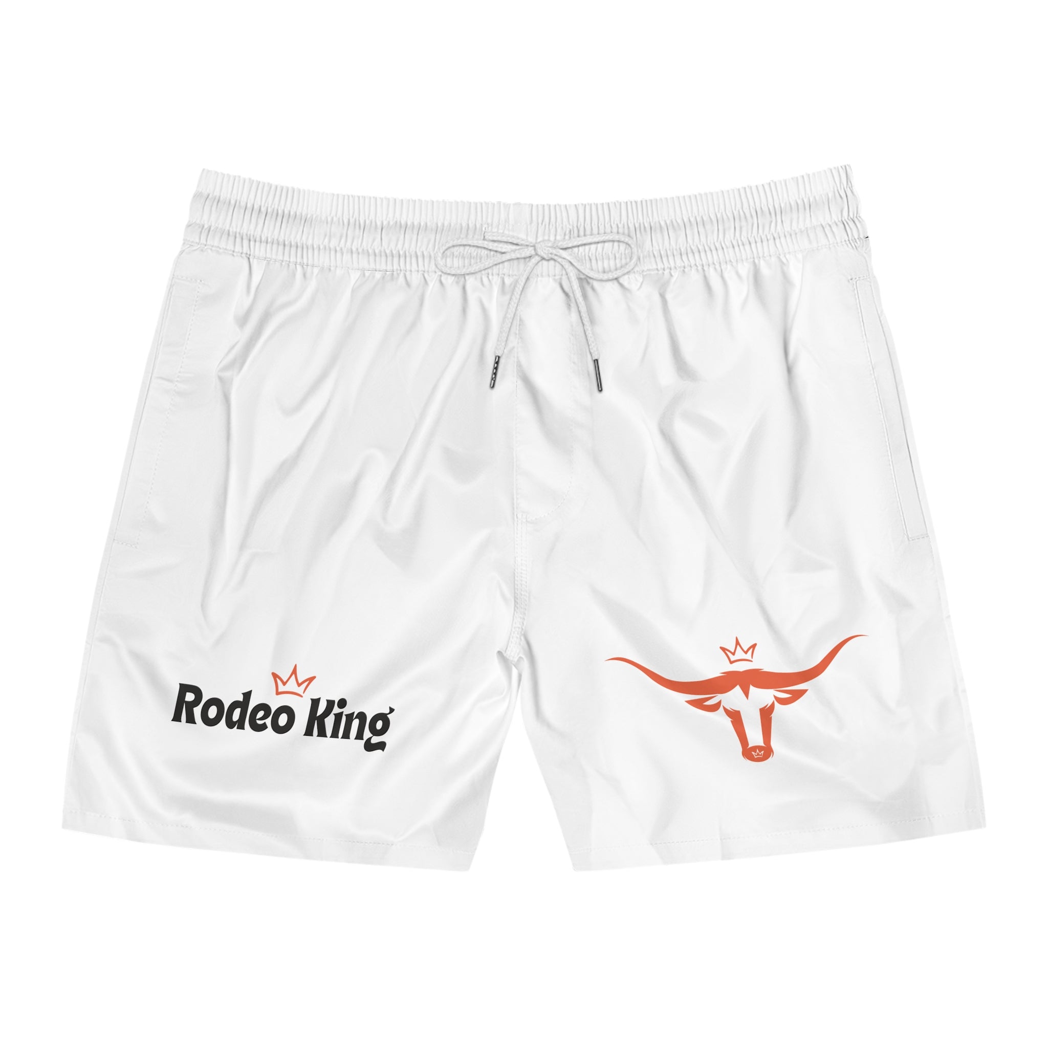 Rodeo King Swim Shorts — Men's Mid-Length Beach Trunks with Longhorn Logo