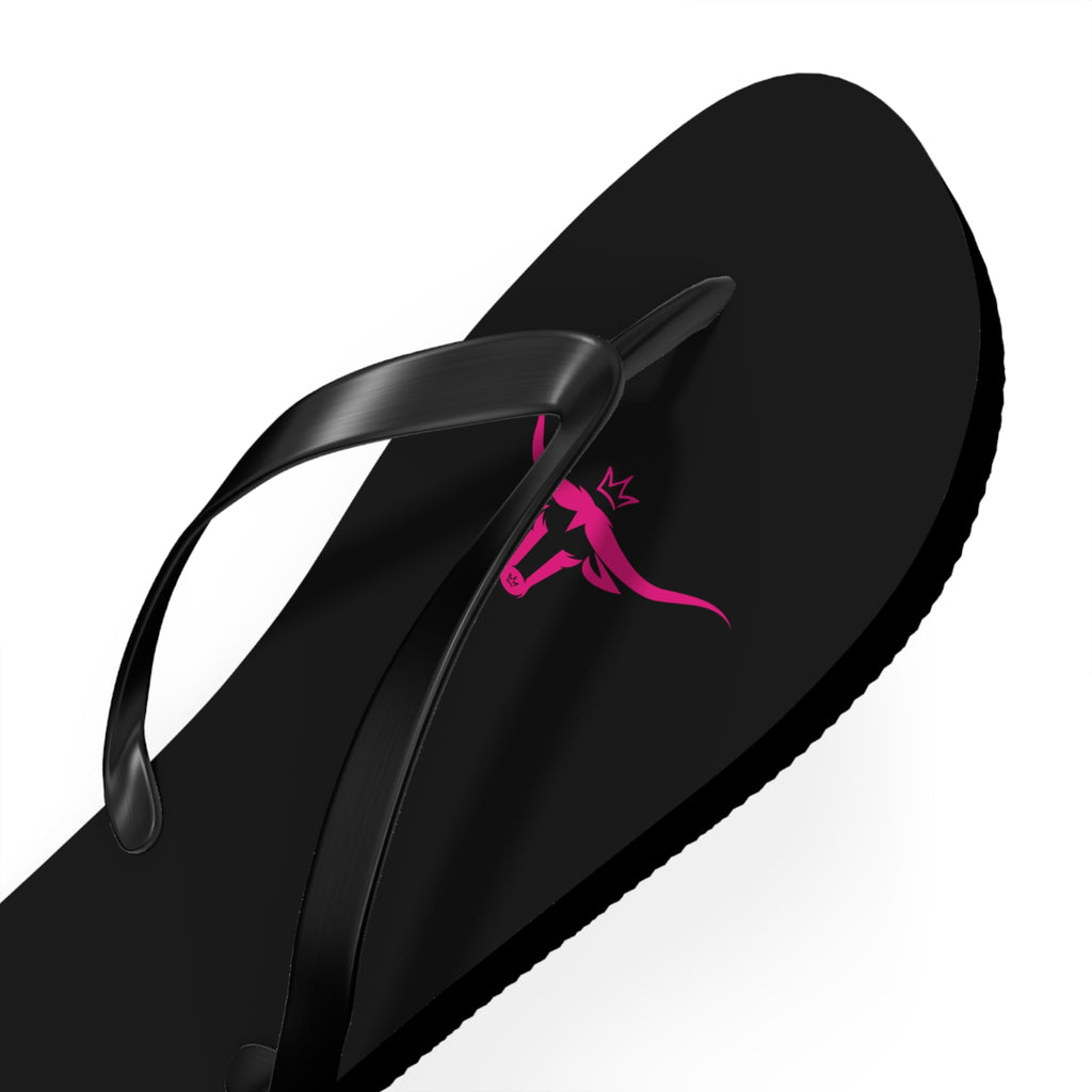 Rodeo Kween Flip Flops — Black Western Bull Logo Beach Sandals
