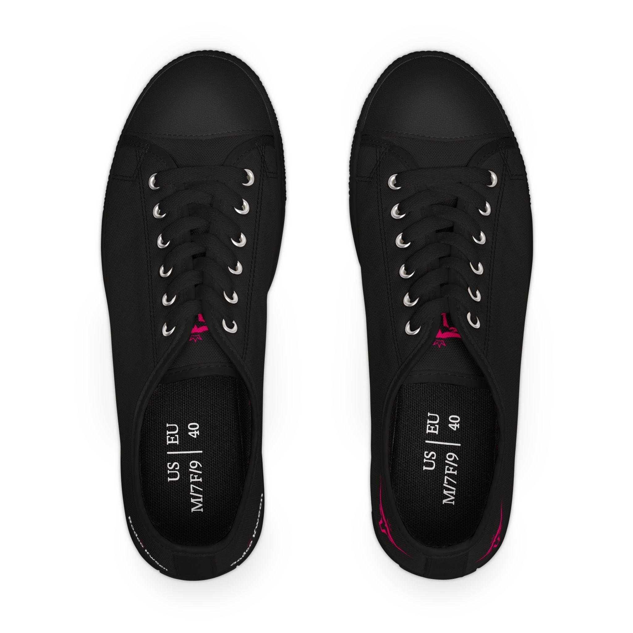 Women's Low Top Sneakers — Black Canvas with Pink Longhorn Accent