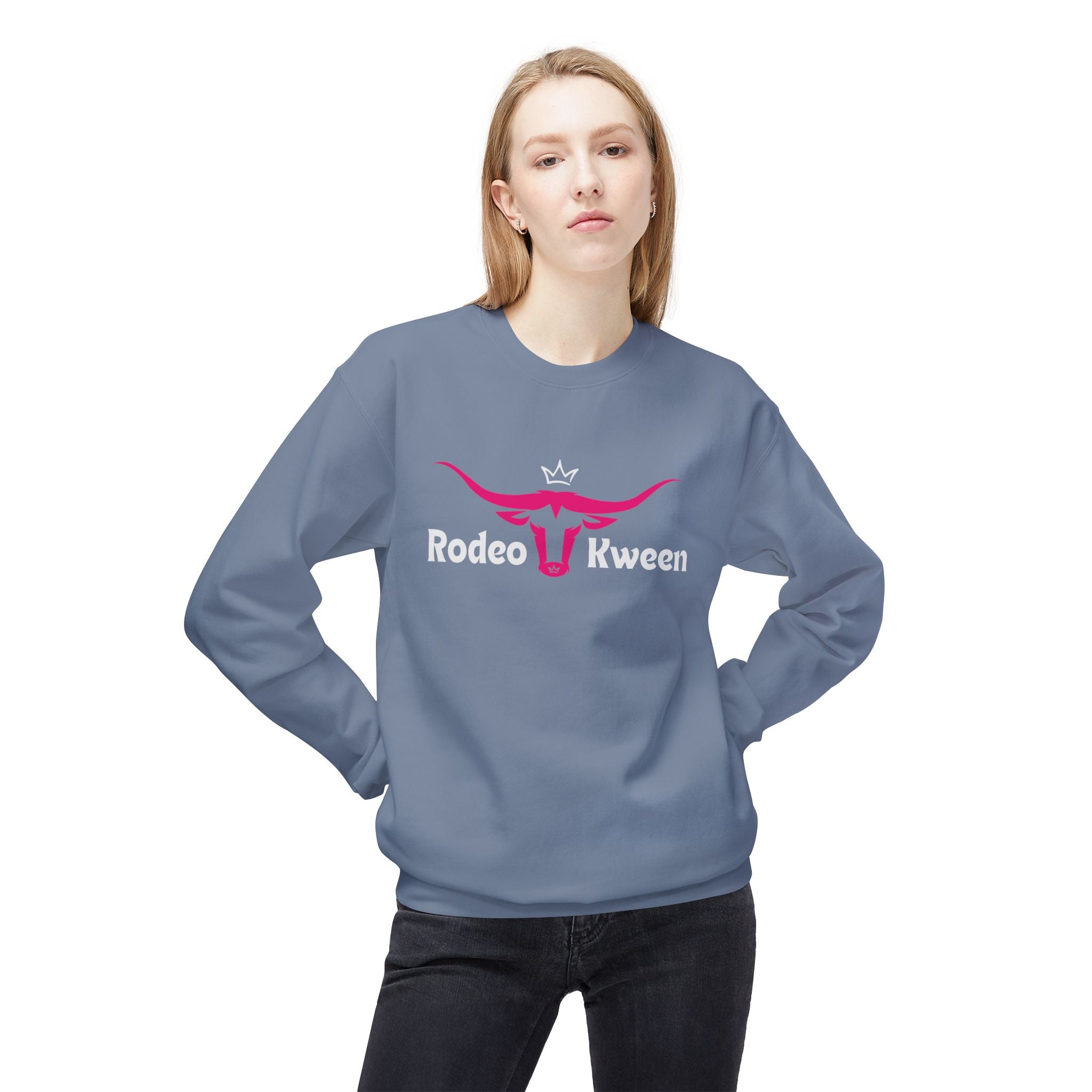 Rodeo Kween Crewneck Sweatshirt — Pink Longhorn Logo Western Cowgirl Pullover