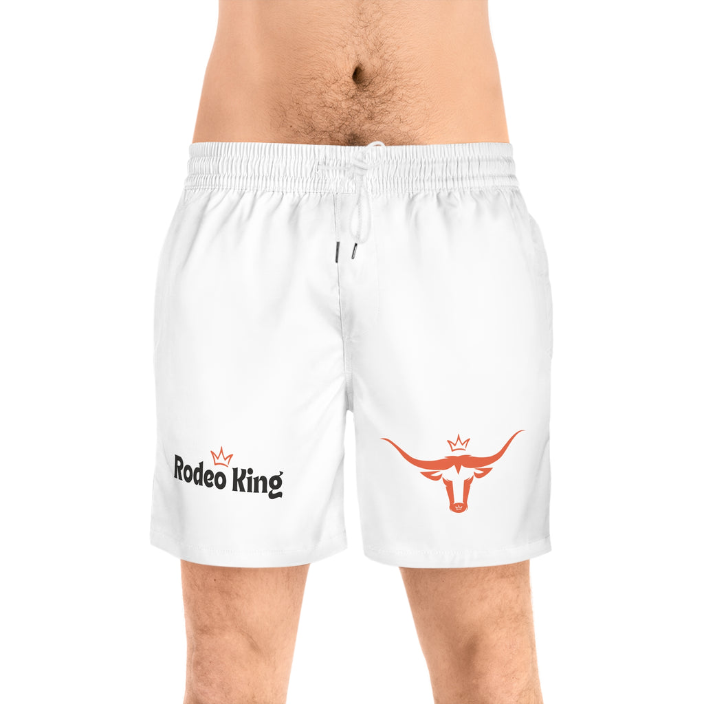 Rodeo King Swim Shorts — Men's Mid-Length Beach Trunks with Longhorn Logo