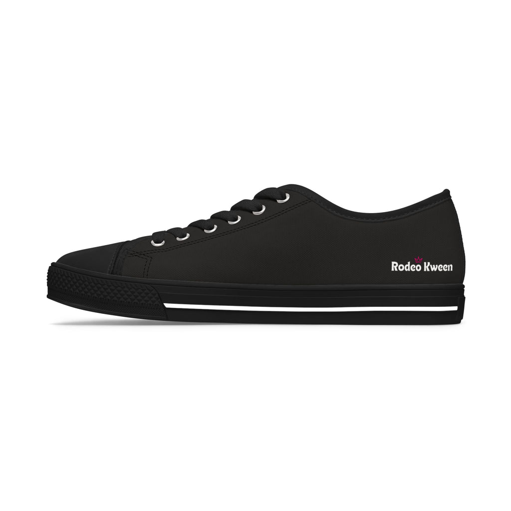 Women's Low Top Sneakers — Black Canvas with Pink Longhorn Accent