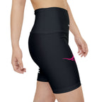 Rodeo Kween Women's Workout Shorts — Black Biker Shorts with Pink Longhorn Logo & Vertical 'Rodeo Kween' Text