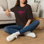Longhorn Crown Graphic Tee — Pink Bull Logo Women's Casual T‑Shirt