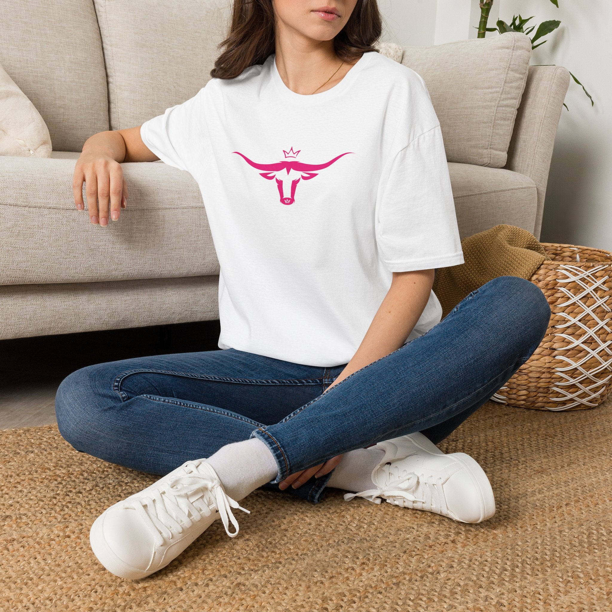 Longhorn Crown Graphic Tee — Pink Bull Logo Women's Casual T‑Shirt