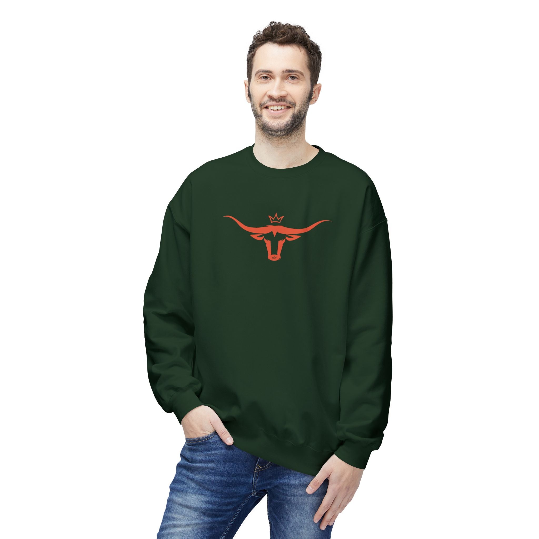 Longhorn Crest Crewneck Sweatshirt — Minimal Western Bull Logo