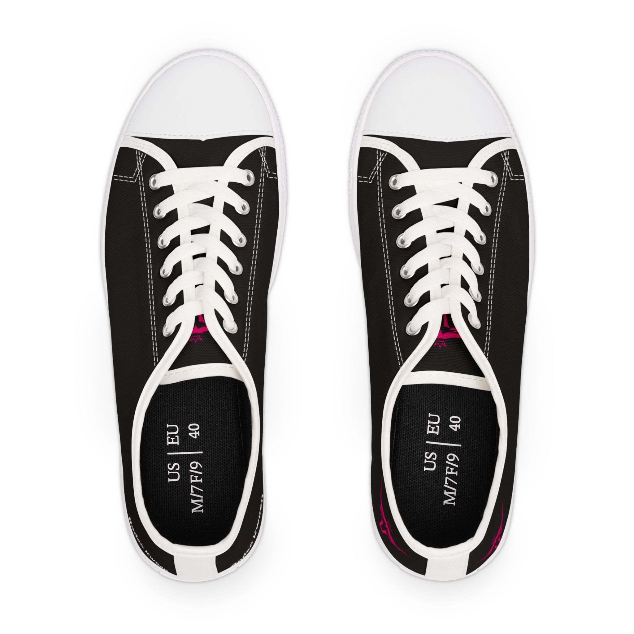 Women's Low Top Sneakers — Black Canvas with Pink Longhorn Accent