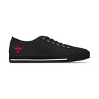 Women's Low Top Sneakers — Black Canvas with Pink Longhorn Accent