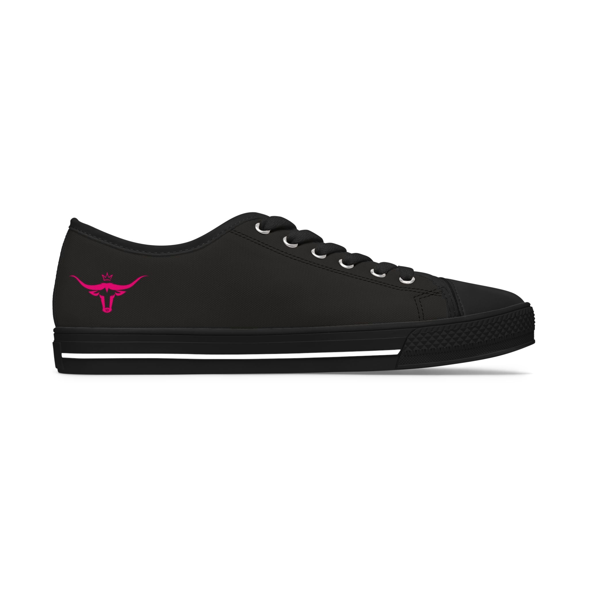 Women's Low Top Sneakers — Black Canvas with Pink Longhorn Accent