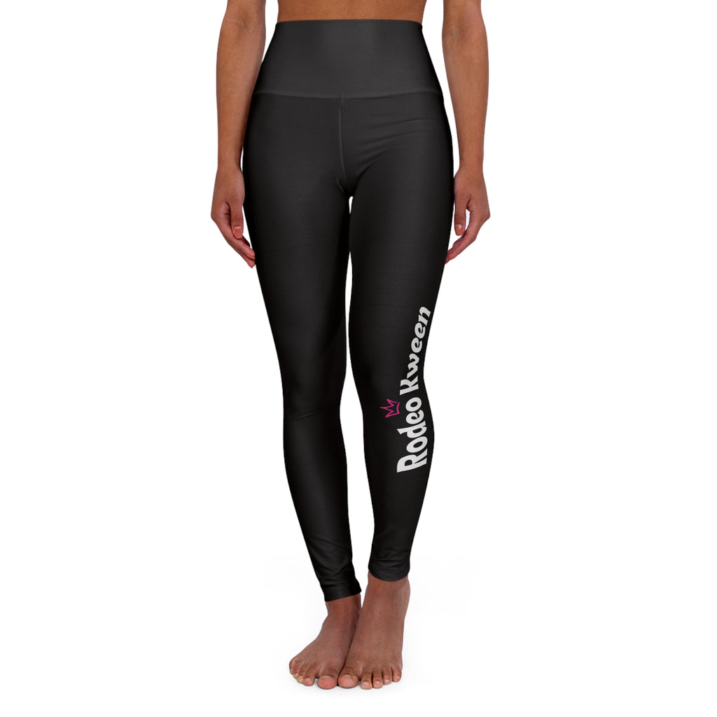 Yoga Leggings — High-Waisted Black 'Rodeo Queen' Side Logo Activewear