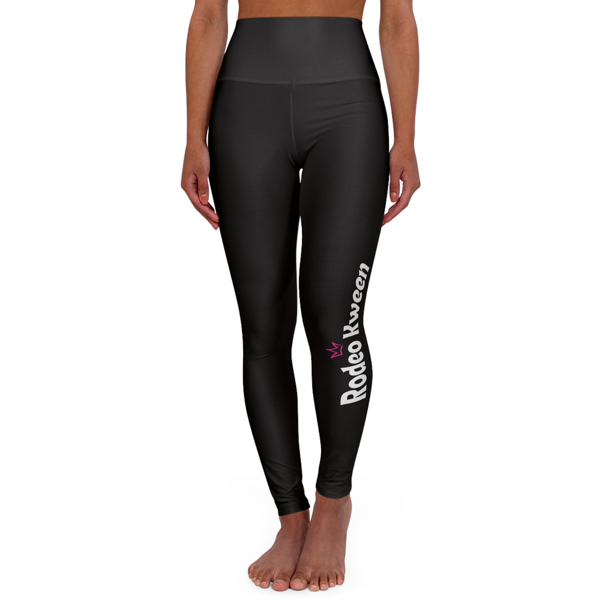 Yoga Leggings — High-Waisted Black 'Rodeo Queen' Side Logo Activewear