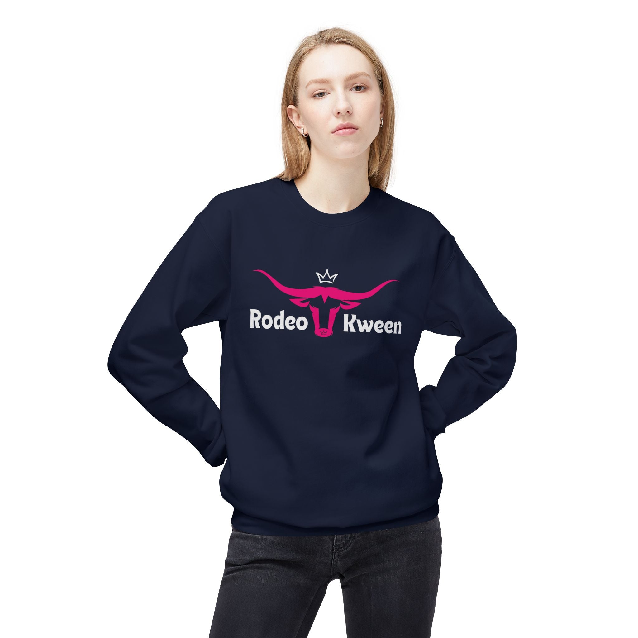 Rodeo Kween Crewneck Sweatshirt — Pink Longhorn Logo Western Cowgirl Pullover