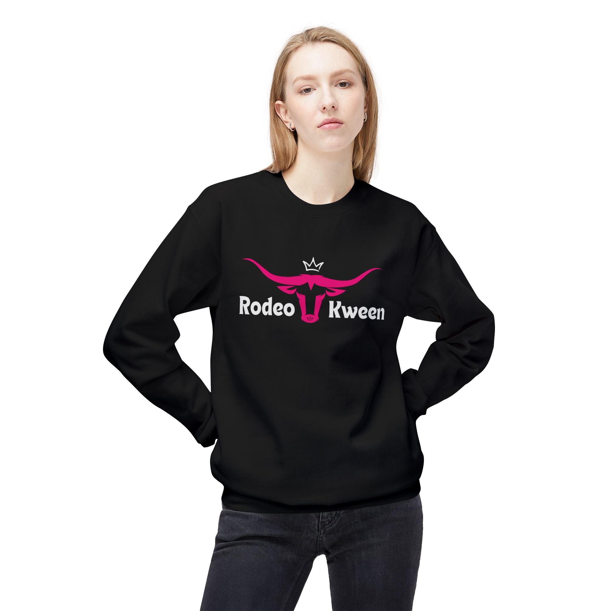 Rodeo Kween Crewneck Sweatshirt — Pink Longhorn Logo Western Cowgirl Pullover
