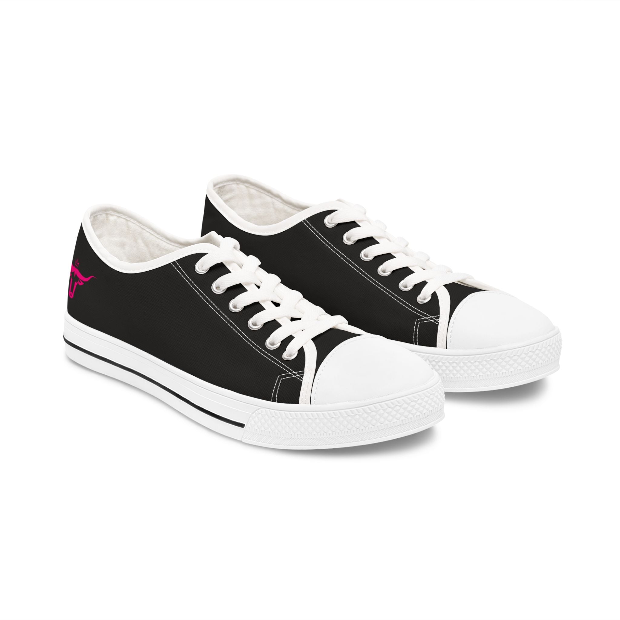 Women's Low Top Sneakers — Black Canvas with Pink Longhorn Accent