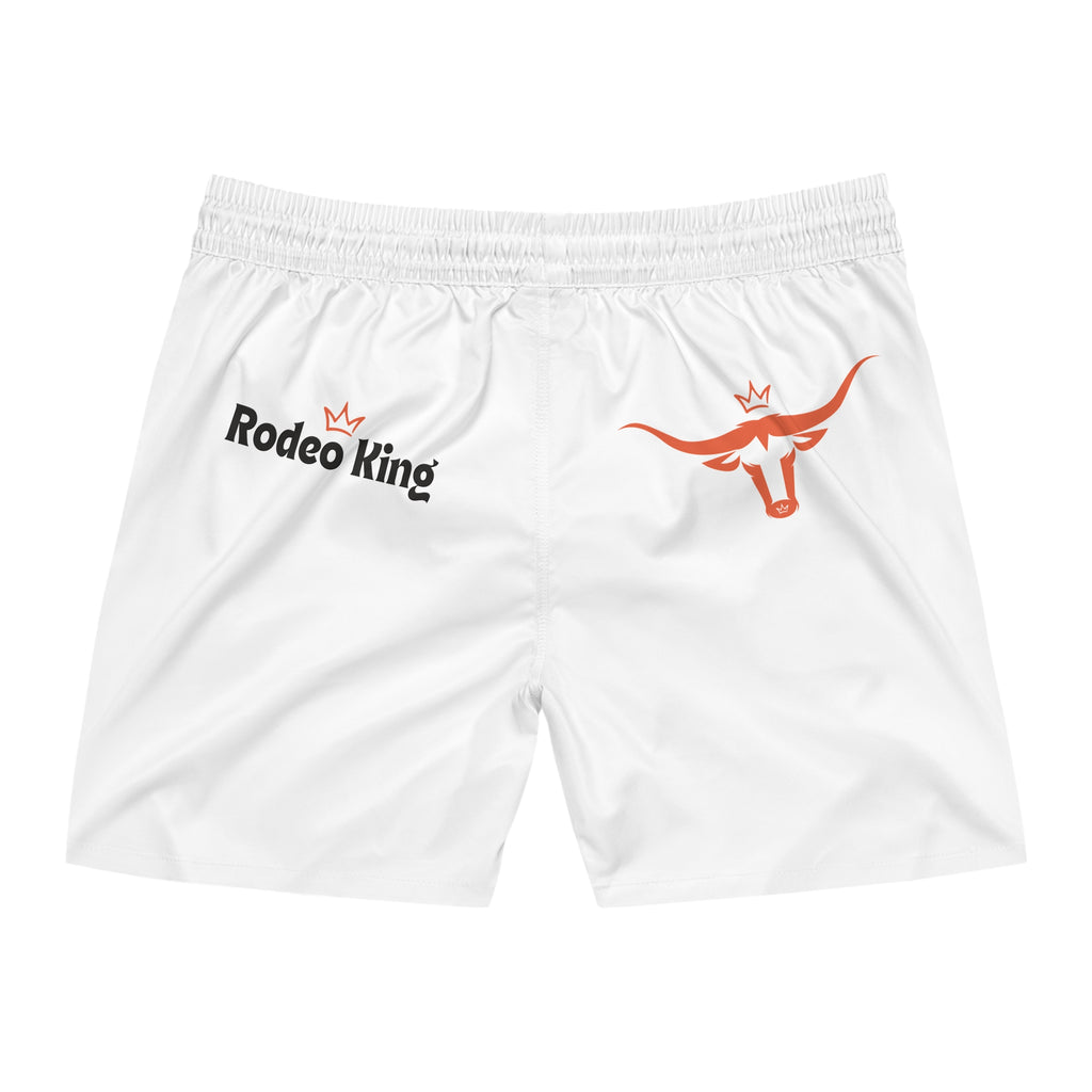 Rodeo King Swim Shorts — Men's Mid-Length Beach Trunks with Longhorn Logo