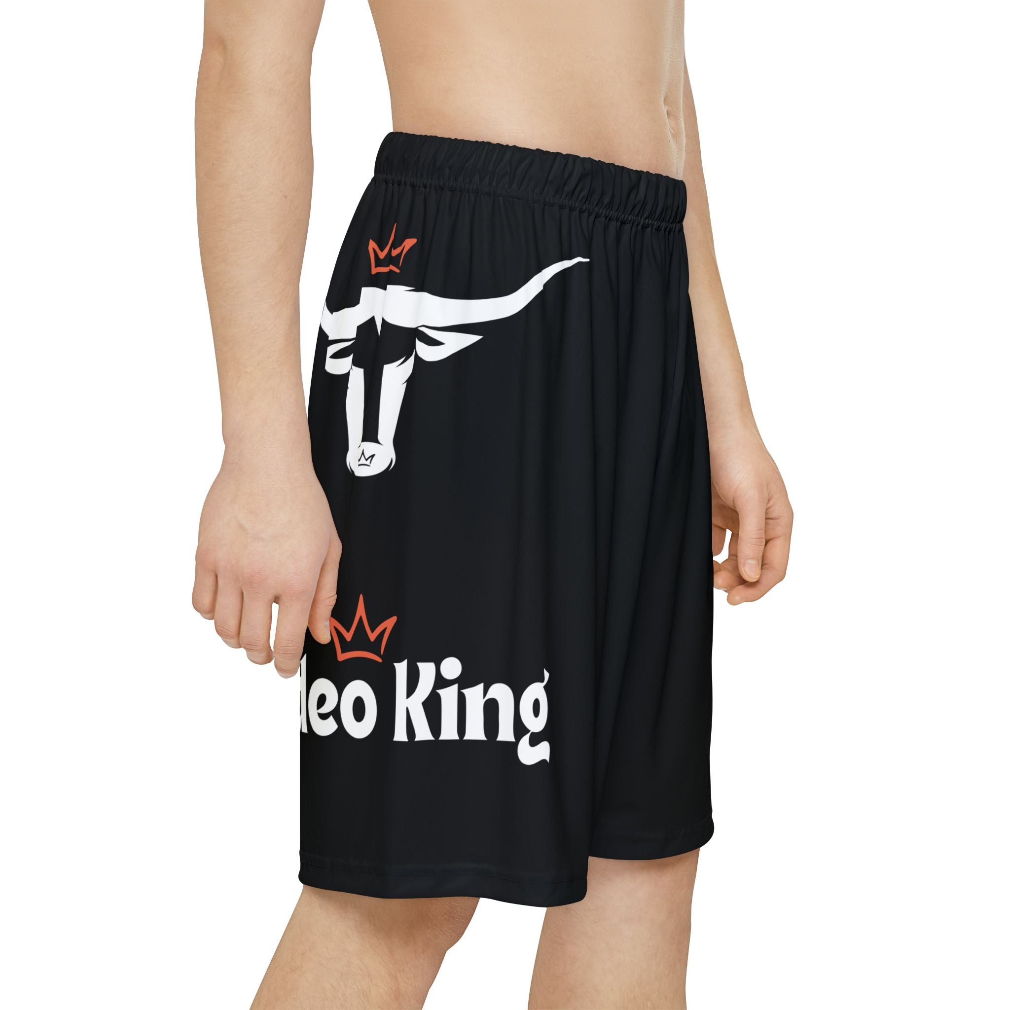 Rodeo King Men’s Athletic Shorts — Black Bull Graphic Sports Shorts