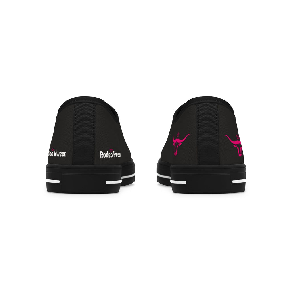 Women's Low Top Sneakers — Black Canvas with Pink Longhorn Accent