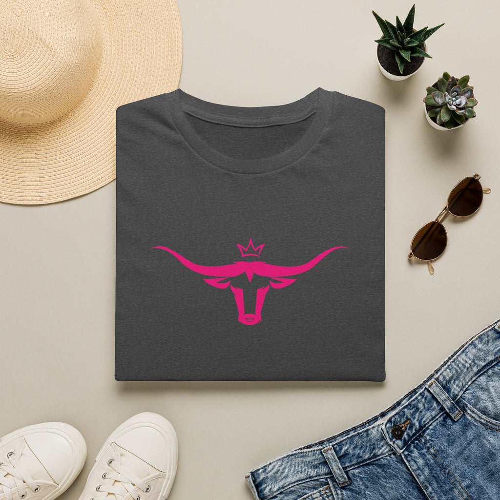 Longhorn Crown Graphic Tee — Pink Bull Logo Women's Casual T‑Shirt